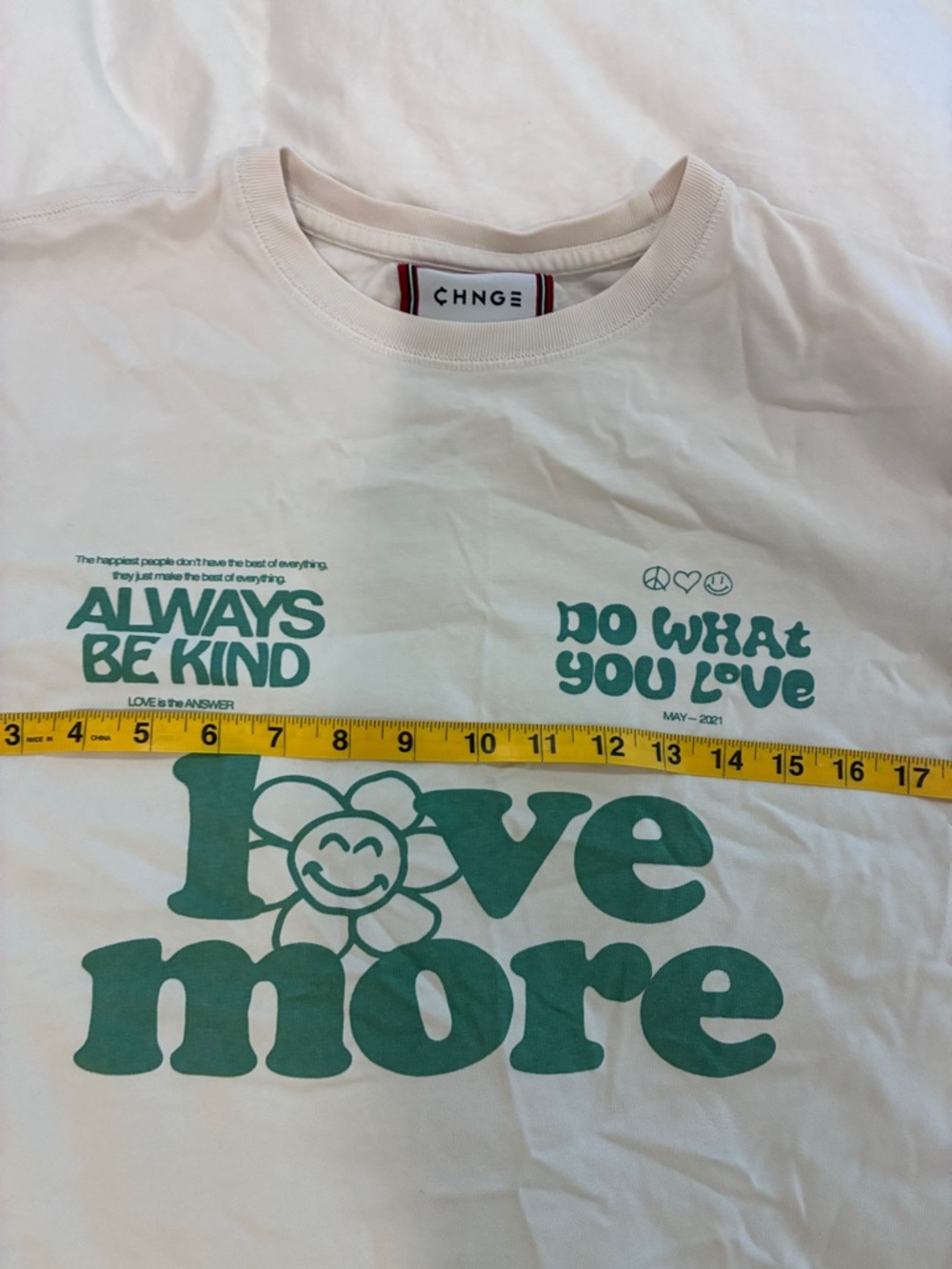 CHNGE Cream Short-Sleeve Graphic Tee with Green Print
